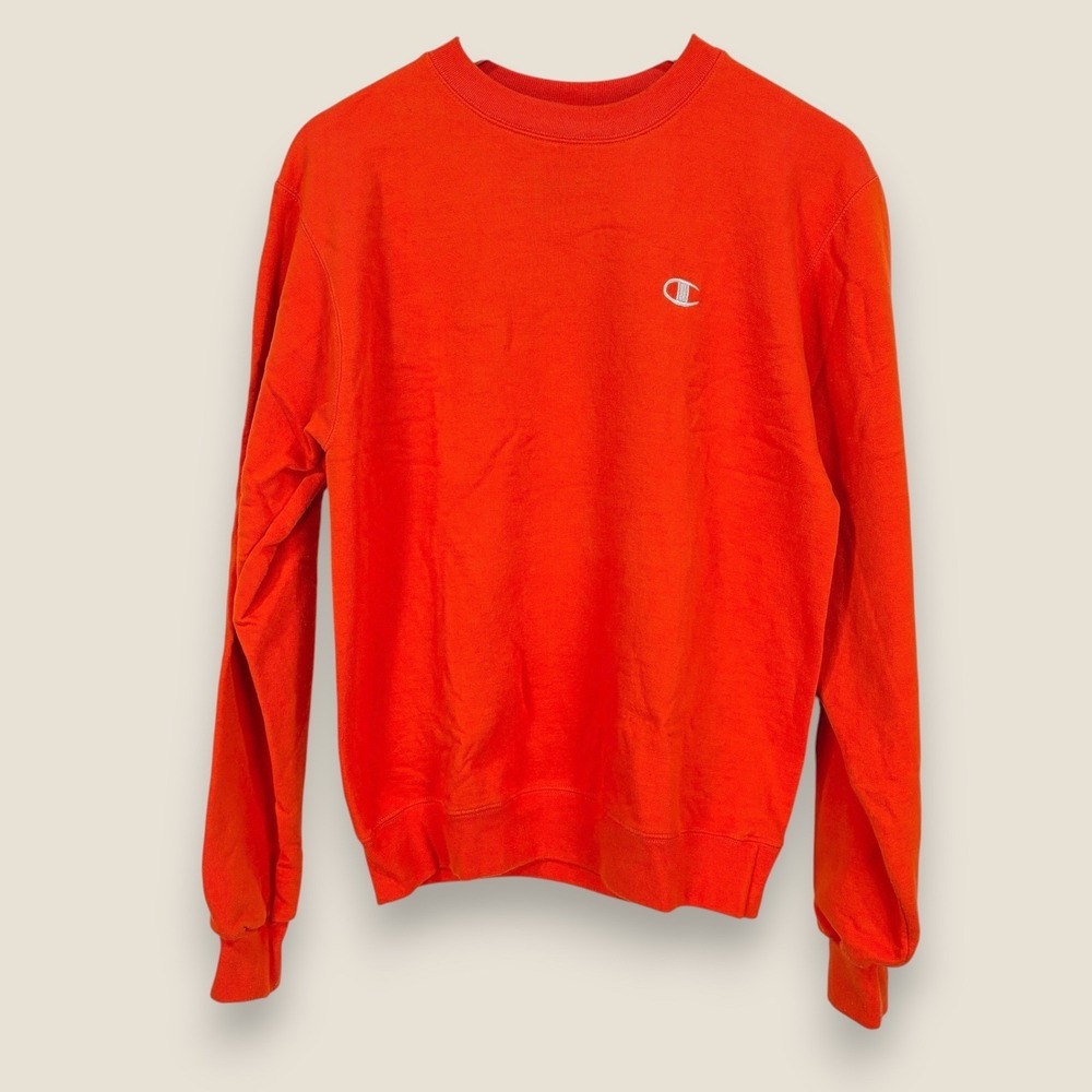 Champion Authentic Crewneck Sweatshirt Sweater Men Small Orange Red Cotton Blend